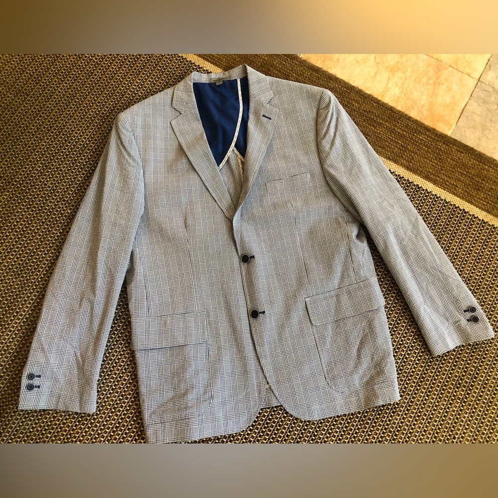 VINTAGE Johnson &Murphy Two-Bttn Sport Coat Suit Jacket Blazer Plaid Blue &Gray